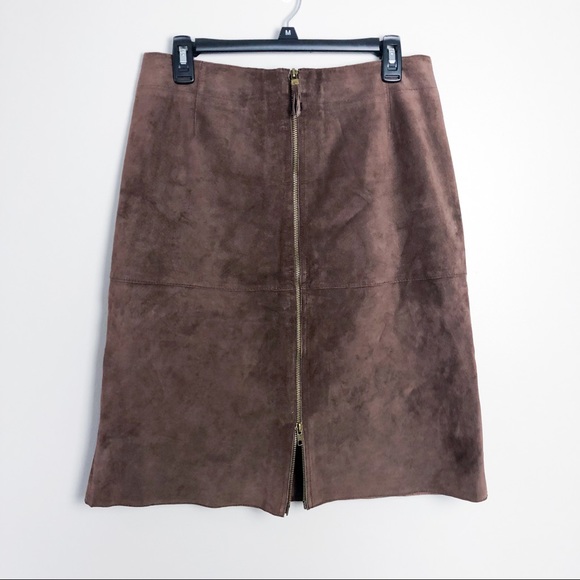 Isaac Mizrahi Dresses & Skirts - Isaac Mizrahi Zip Front Brown Suede Leather Skirt